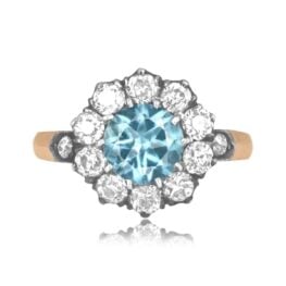 0.90 carat aquamarine silver on gold diamond cluster Creede Ring 16407 TV