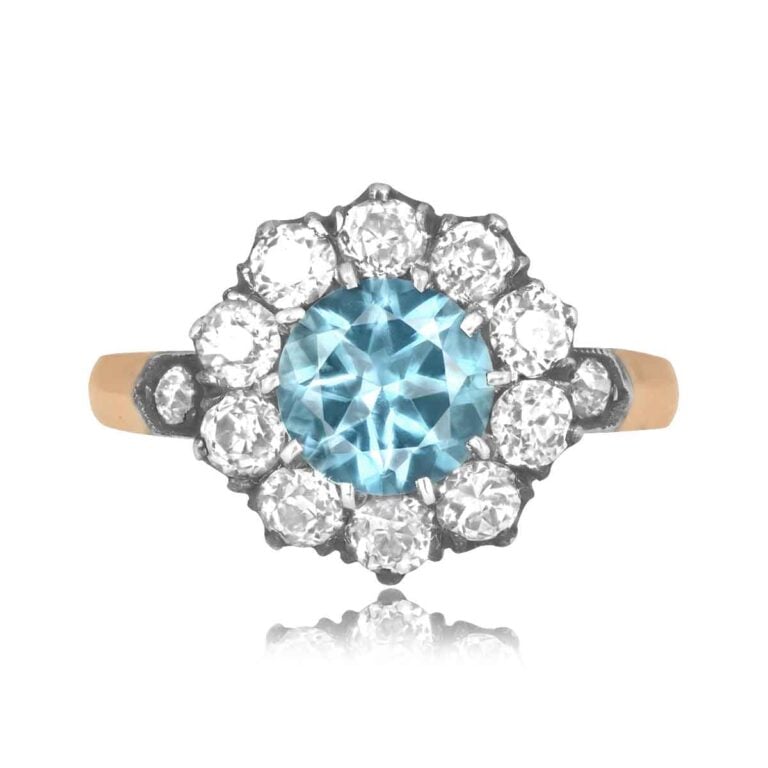 Floral Aquamarine and Diamond Creede Ring