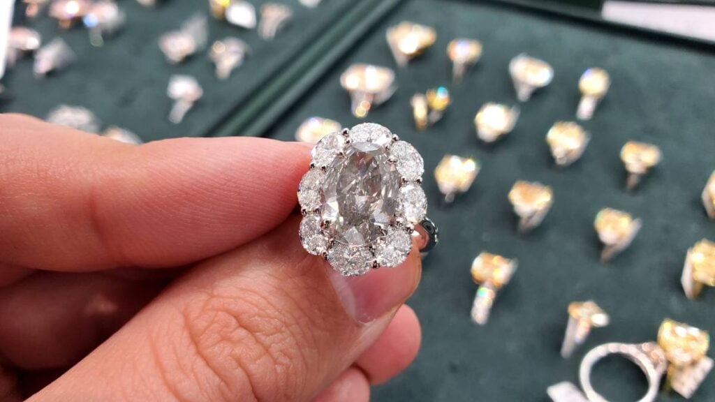 4 Carat Fancy Gray Oval Diamond Halo Ring