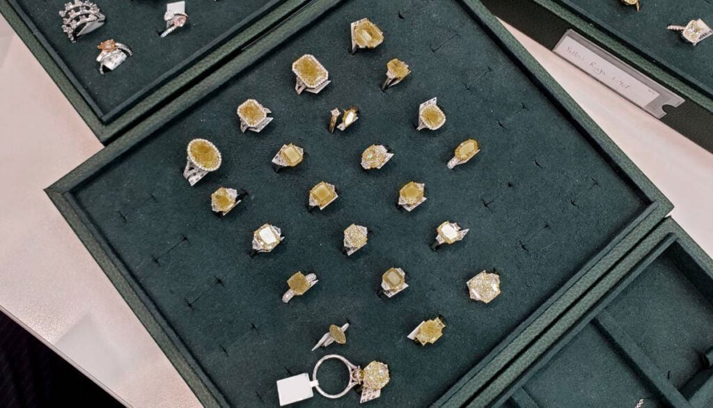 Collection of Fancy Champagne and Fancy Brown Diamond Engagement Ring in Fancy Brown Tray