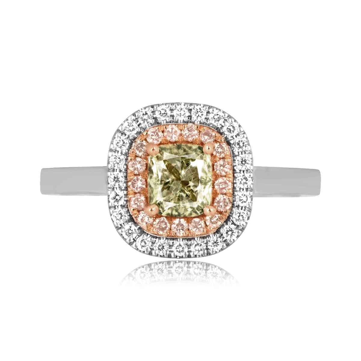 GIA 0.73ct Fancy Light Green Yellow Diamond Inola Ring