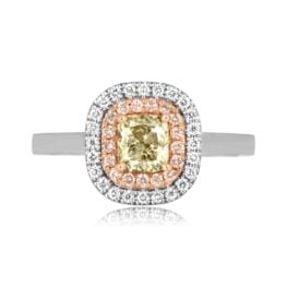 0.73 carat fancy light green yellow cushion cut diamond Inola Ring DYL11671 TV