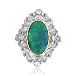 3.50 carat oval cabochon opal and diamond Dadeville Ring LV24-18 TV