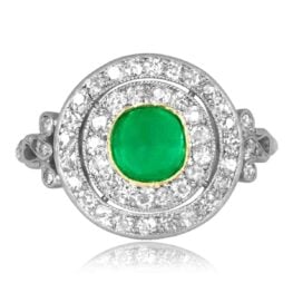 Edwardian era ring emerald platinum on gold halo Longport Ring SB701 TV