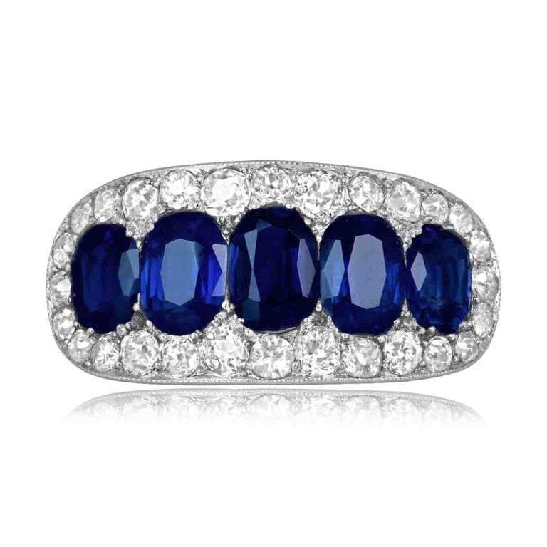 Art Deco No Heat GIA Sapphire Five Stone Avalon Ring, Circa 1925