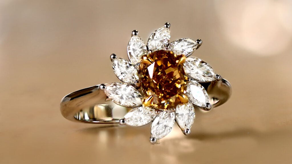 dyl42 Fancy Yellow Brown Oval Cut Diamond Halo Ring