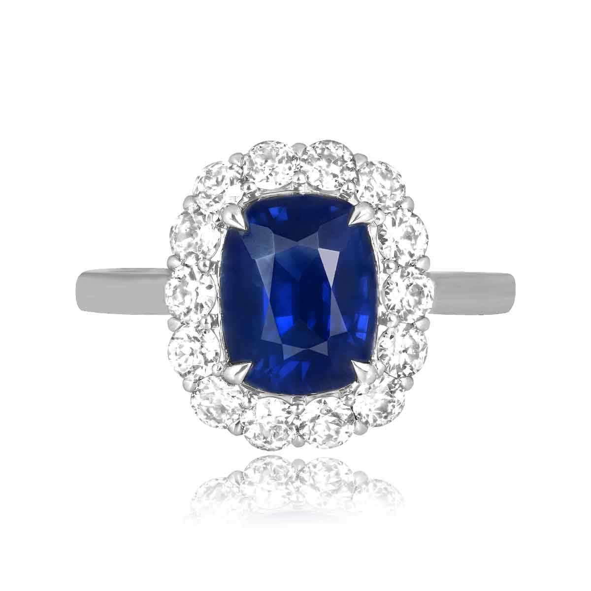 Stacked from 46 images. Method=C (S=1) 2.75 carat cushion cut sapphire platinum cluster Pennington Ring 15447 TV