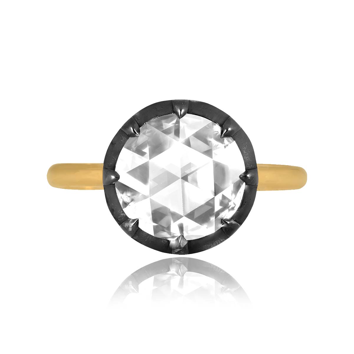Stacked from 46 images. Method=C (S=1) 1.66 carat round rose cut diamond gold Clarkson Ring 15754 TV