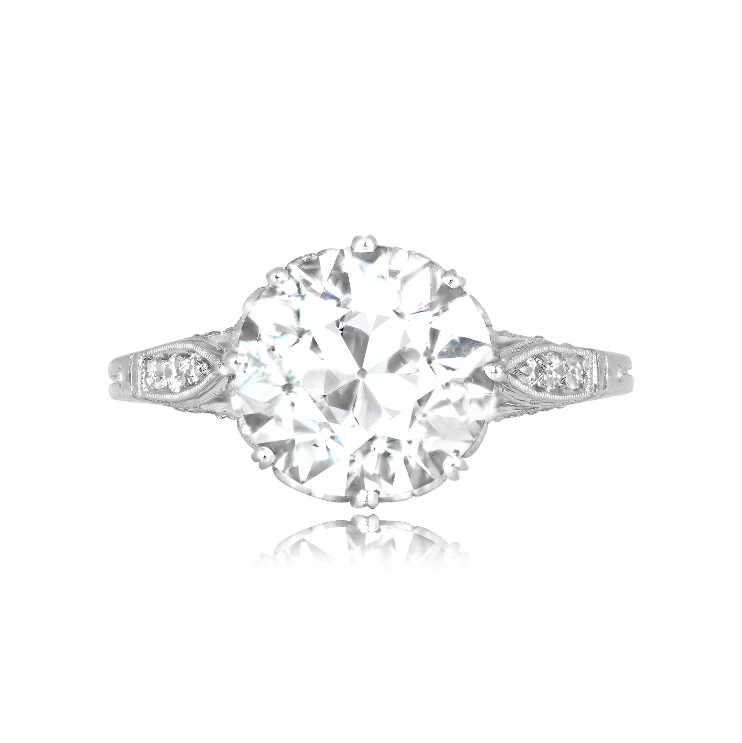 Stacked from 19 images. Method=C (S=1) 3.16 carat old European cut diamond platinum Masonville Ring 16374 TV