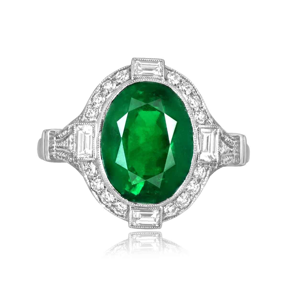 Stacked from 37 images. Method=C (S=1) 3.53 carat oval cut emerald platinum halo Tallassee Ring 16390 TV