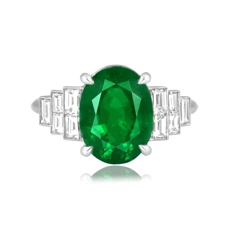 3.64ct Oval Cut Emerald and Diamond Hardin Ring