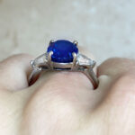 4.60ct Oval Cut Sapphire and Diamond Calion Ring 16426 Hand Photo 3