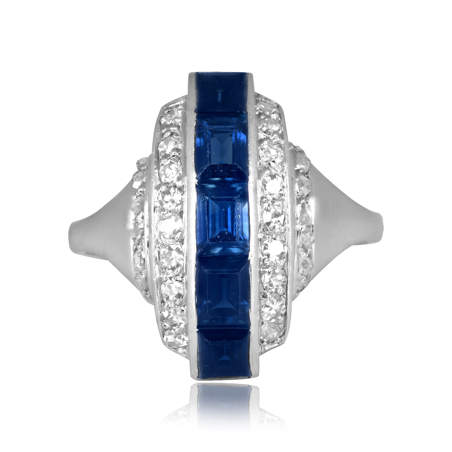 Stacked from 29 images. Method=C (S=1) Antique, Art Deco, french cut sapphire and diamond platinum Floris Ring 16445 TV