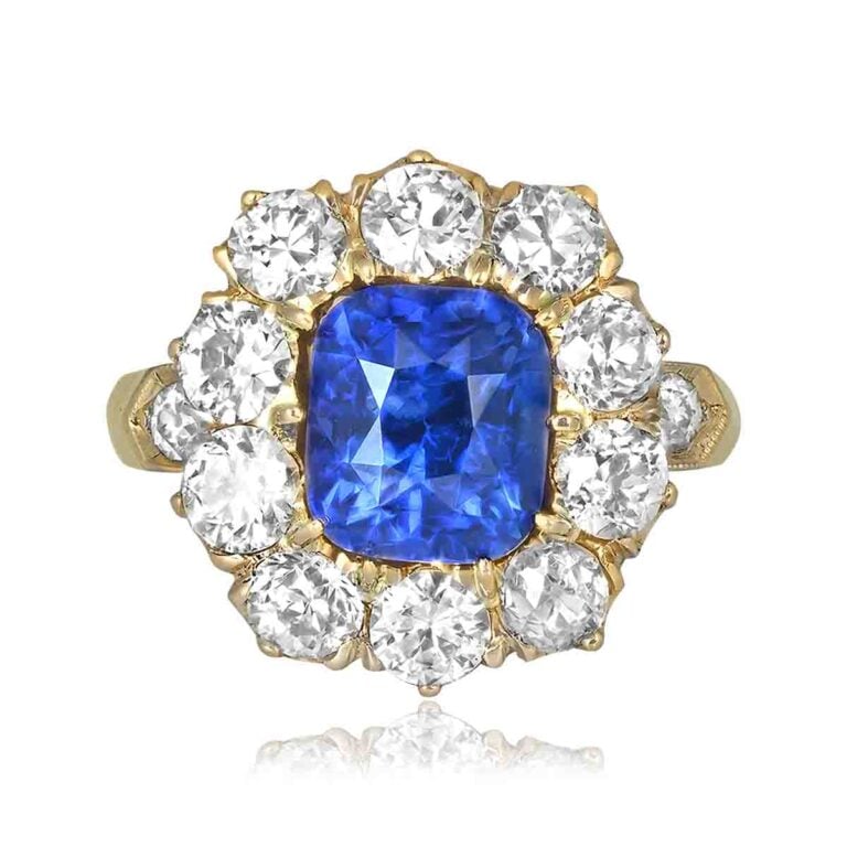 4.12ct Cushion Cut Sapphire Cluster Pelton Ring
