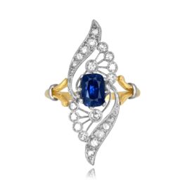 Art Nouveau navette ring 1.20 carat sapphire Slaton Ring OCT2316 TV