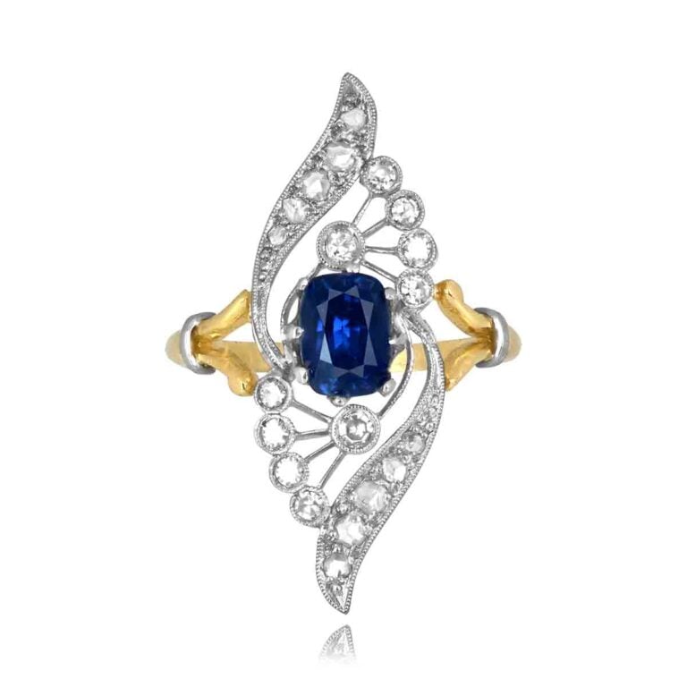 Art Nouveau 1.20ct Sapphire Navette Slaton Ring, Circa 1900