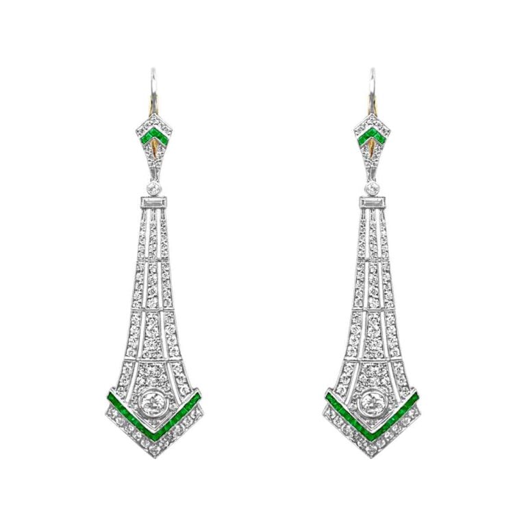 Geometric Diamond and Emerald Wingfield Earrings