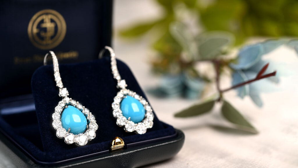 Turquoise and Diamond Halo Earrings in EDJ Box