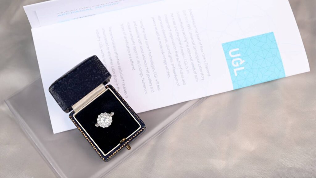 UGL Appraisal Certificate with Diamond Engagement Ring in Box