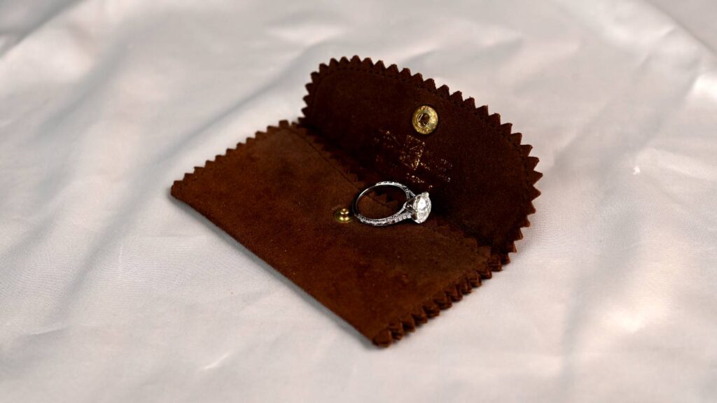 Vintage Diamond Engagement Ring with ring pouch