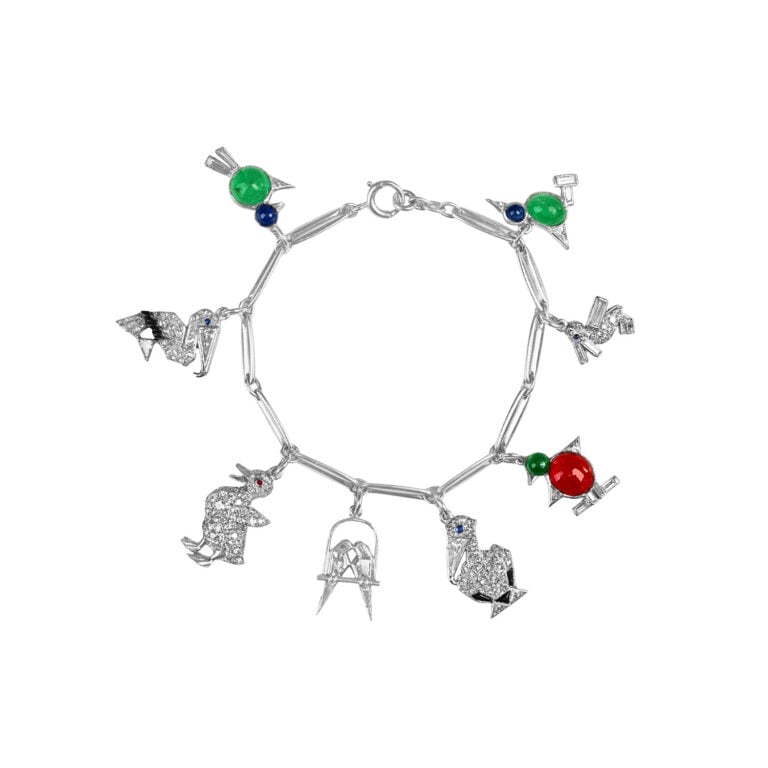 Art Deco Boucheron Tutti Frutti Lovebird Charm Bracelet, Circa 1920