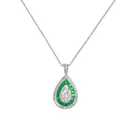 Diamond and Emerald Double Halo Drop Darlington Necklace 14289 TV1