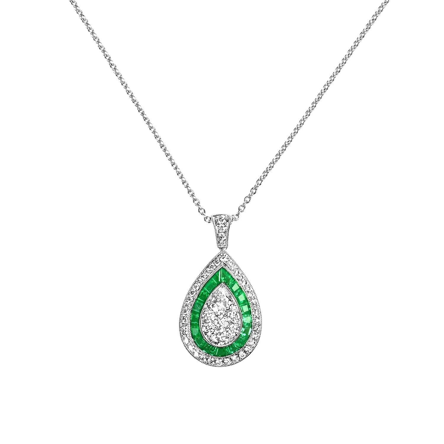Stacked from 5 images. Method=C (S=1) Diamond and Emerald Double Halo Drop Darlington Necklace 14289 TV1