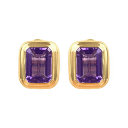 25ct total emerald cut amethyst yellow gold Anderson Earrings 15145 TV