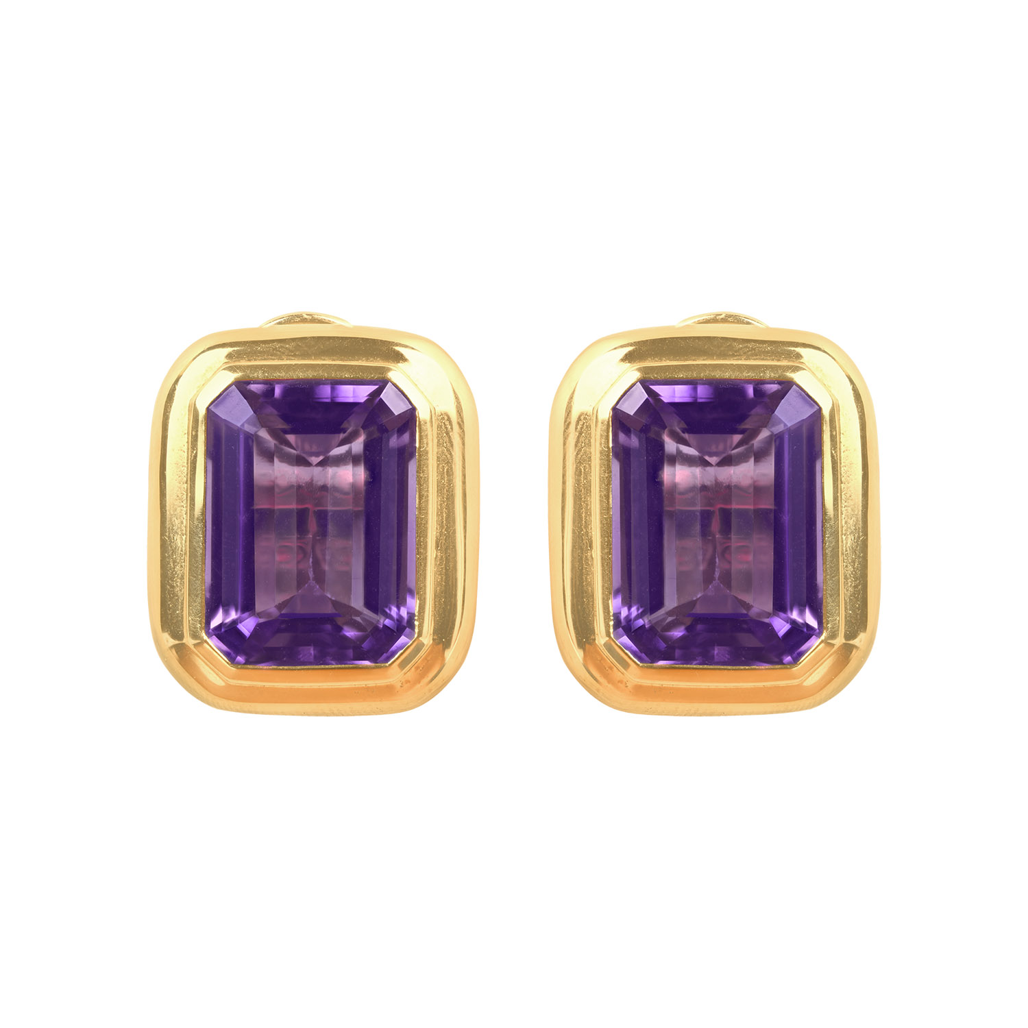 Stacked from 13 images. Method=C (S=1) 25ct total emerald cut amethyst yellow gold Anderson Earrings 15145 TV