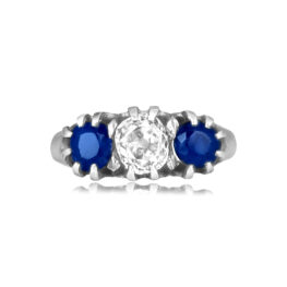 Vintage 0.65ct old mine diamond and sapphire Alton Ring 16454 TV