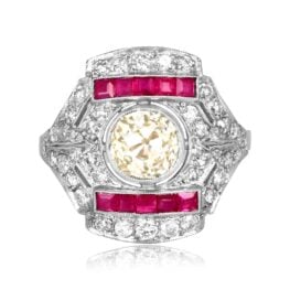 Art Deco 1.23ct old European cut yellow diamond Wellston Ring 16455 TV