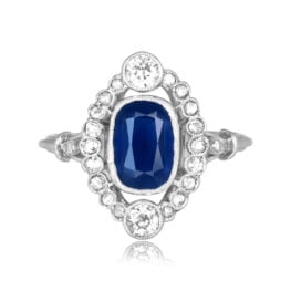 Edwardian era 1.50 carat cushion cut sapphire and diamond Bayfield Ring 16458 TV