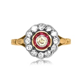 Victorian era champaign diamond and ruby Rawlins Ring 16461 TV