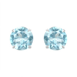 3.19 carat round cut aquamarine platinum stud earrings Tsaile Earrings 16469 TV