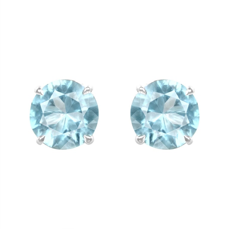 3.19ct Round Cut Aquamarine Stud Tsaile Earrings