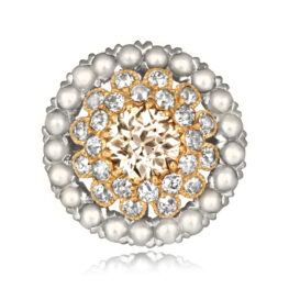 Antique 1.25ct old European cut champagne color diamond and pearl Edwardian GIA 1.25ct Champagne Diamond and Pearl Scofield Ring 16491 TV