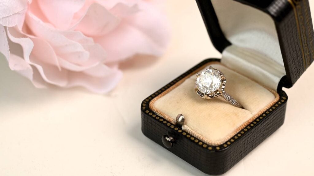 Deco Platinum Diamond Ring in Antique Box