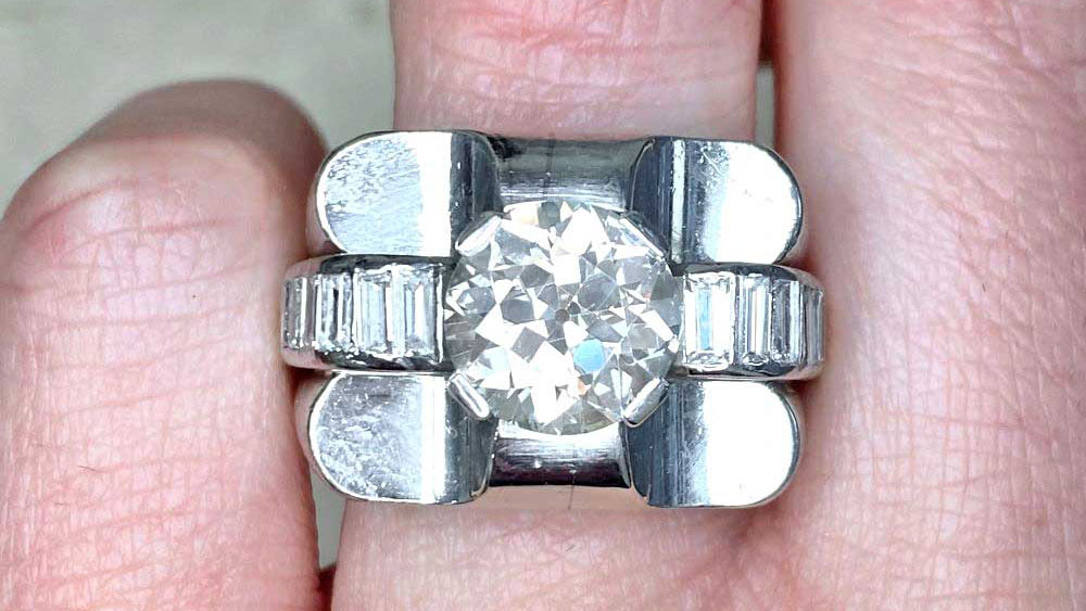 French Retro Emerson Wide Diamond Engagement Ring