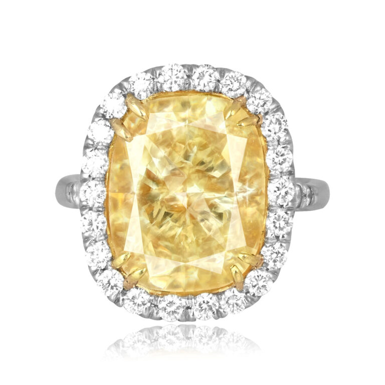 GIA 11.79ct Fancy Yellow Cushion Cut Diamond Wilmore Ring