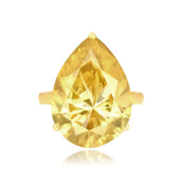 21.12ct Pear Shaped Champagne Diamond Yellow Gold Ring 10517VB TV