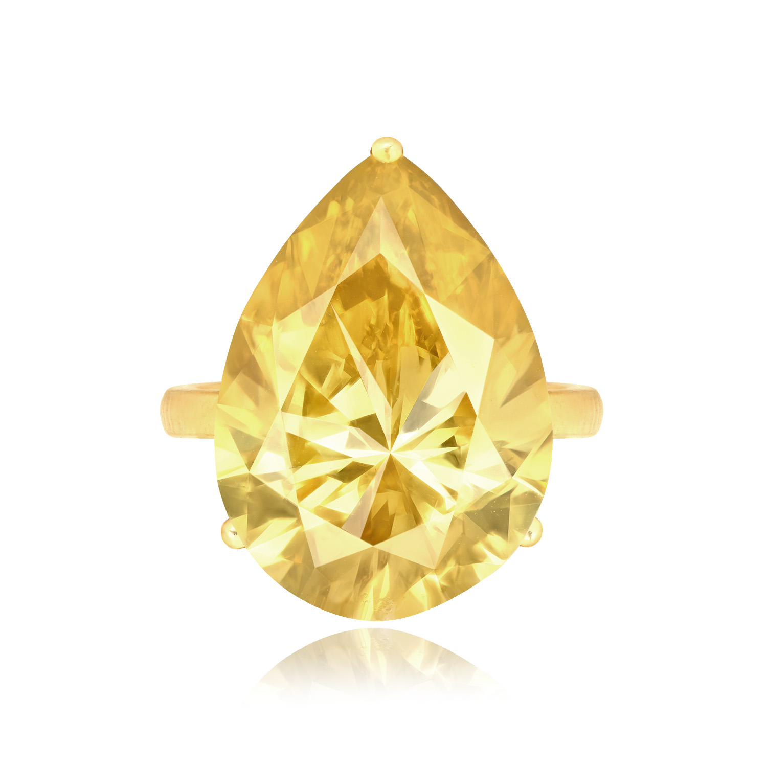 Stacked from 28 images. Method=C (S=1) 21.12ct Pear Shaped Champagne Diamond Yellow Gold Ring 10517VB TV