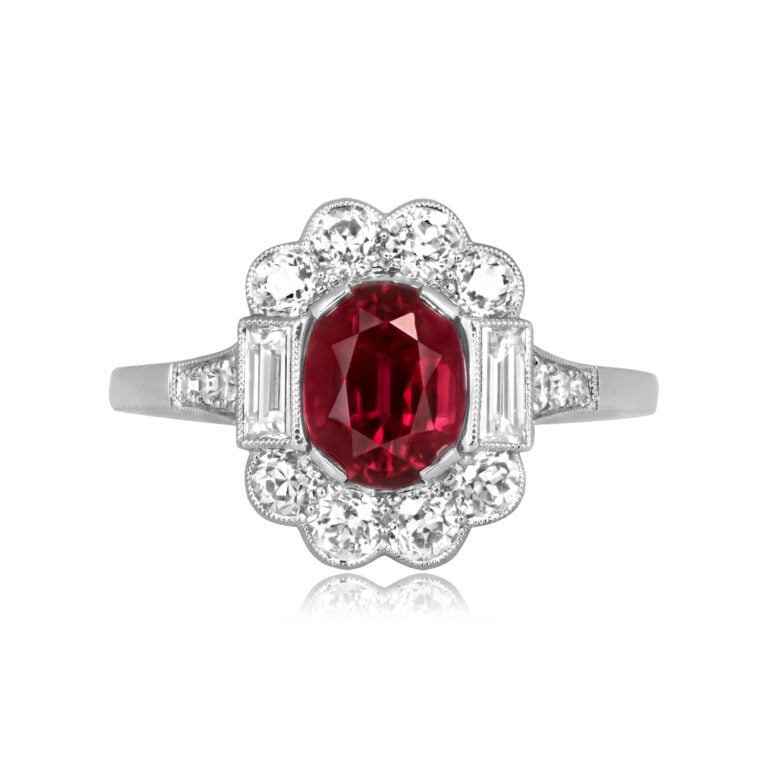 Floral GIA 1.75ct Tanzanian Ruby and Diamond Hatley Ring