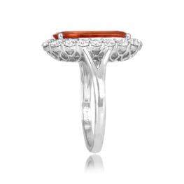 GIA certified 3.82ct Elongated Orange Sapphire and Diamond Sulligent Ring 16285 TSV