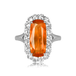 3.82 carat elongated cushion cut orange sapphire platinum Sulligent Ring 16285 TV
