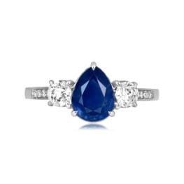 1.62 carat pear shaped sapphire and diamond Fernbank Ring 16289 TV