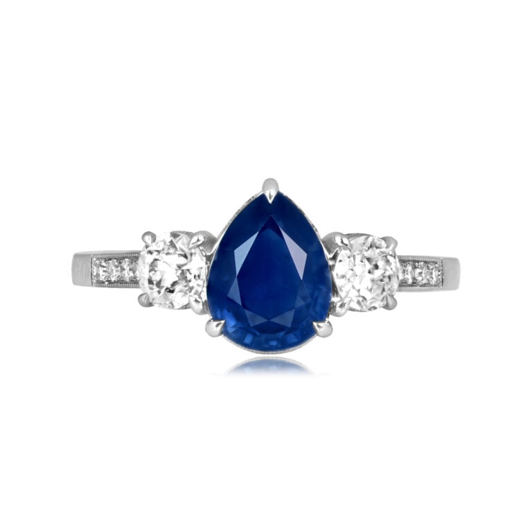 GIA 1.62ct Pear Shaped Sapphire and Diamond Fernbank Ring