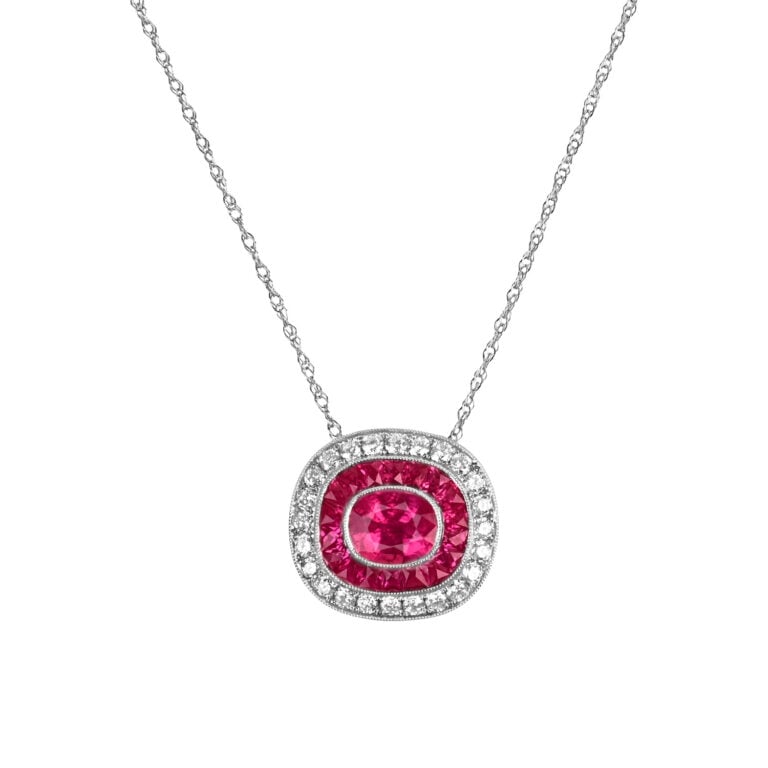 GIA 1.16ct Ruby and Diamond Halo Lanesboro Pendant