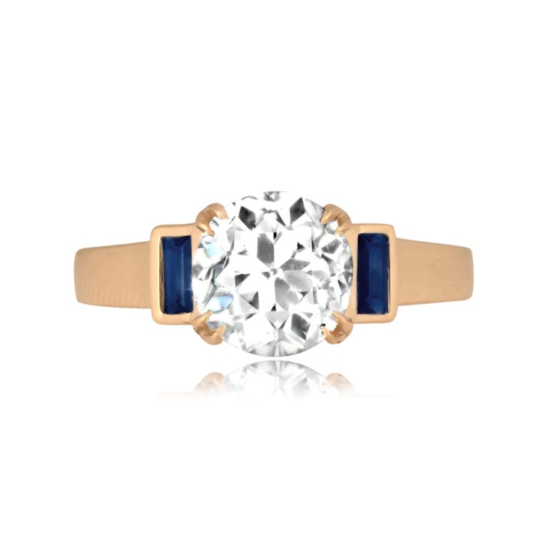 1.97ct Old European Diamond and Sapphire Sanborn Ring