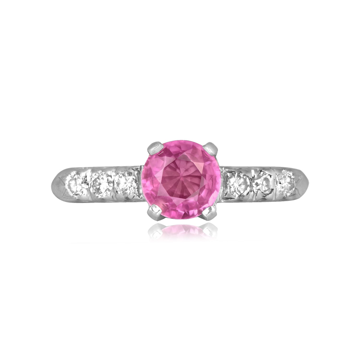 Stacked from 35 images. Method=C (S=1) vintage 0.93 carat round cut pink sapphire and diamond Ashridge Ring 16515 TV