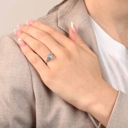 0.88 carat round aquamarine diamond accent Glendive Ring 16525 Hand Photo 5